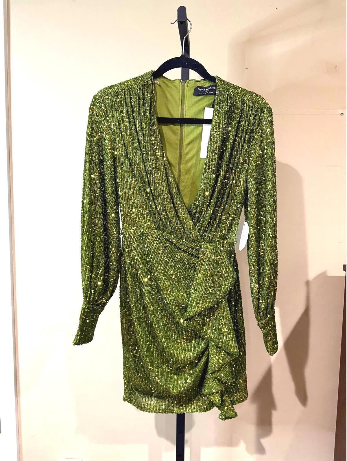 Little Mistress Size 4 Olive Green Sequin Long Sleeve Dress